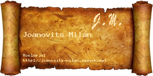 Joanovits Milán névjegykártya